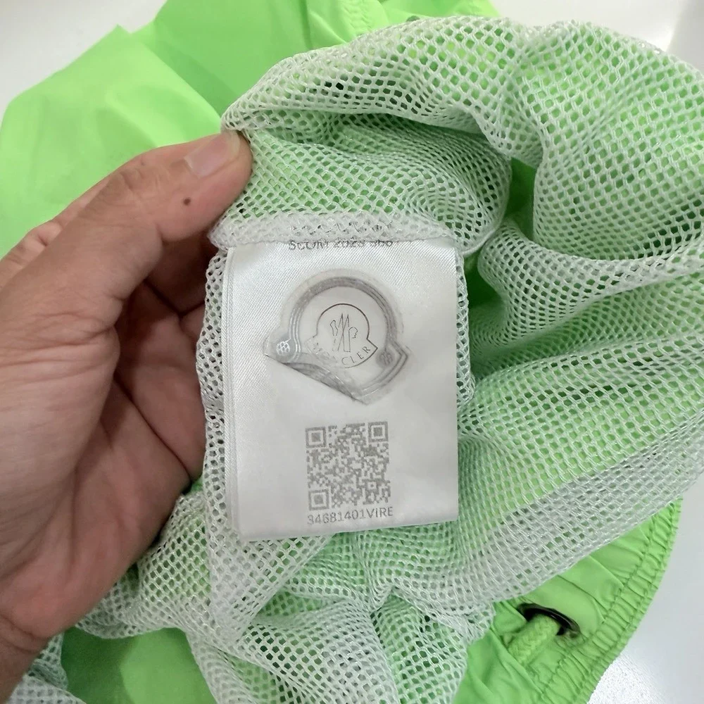 Moncler Boxer Mare Swim Shorts Neon Green Logo Patch Mesh Lined XXL